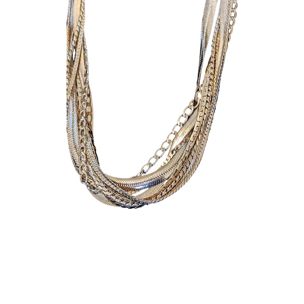 Chunky Long One Strand Into Seven Strands High Shine Gold Tone Chain Necklace - Picture 7 of 8